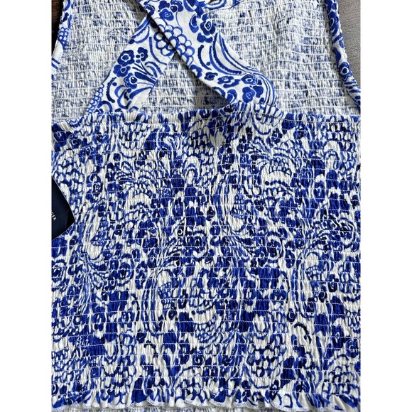 Tommy Hilfiger Womens Fontaine FloralPrint Smocked Cotton Tank Top BlueWhite XXL - Picture 10 of 10